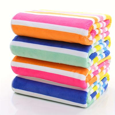 Ensemble de 4 serviettes de bain rayées, Serviettes en polyester pour salle de bain, Séchage rapide, Léger, Très absorbant, Toucher doux pour la douche, la piscine