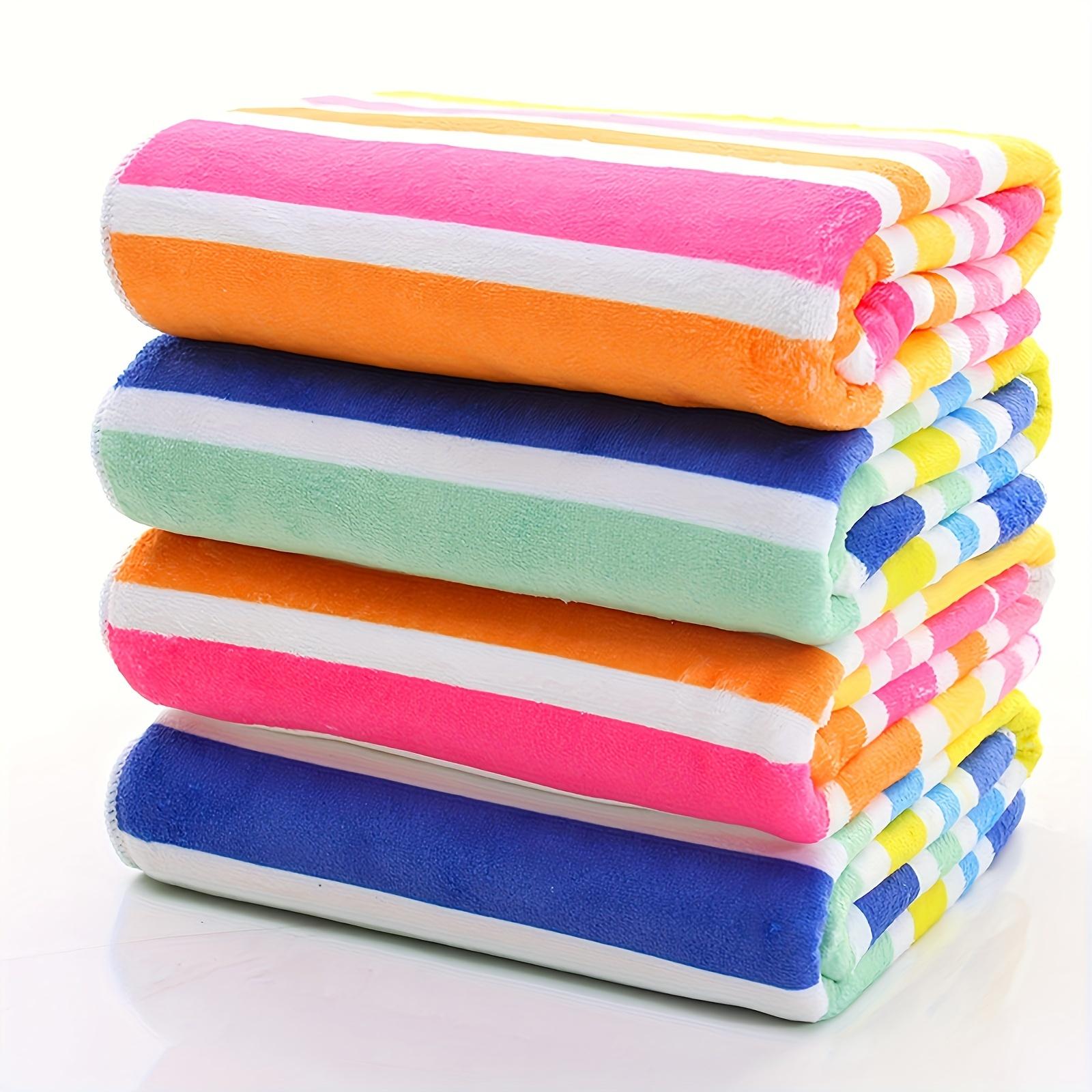 

4pcs Striped Bath Towel Set, Polyester Towels For Bathroom, Quick Dry, Lightweight, Highly Absorbent, Soft Feel For Shower, Pool 70x140cm