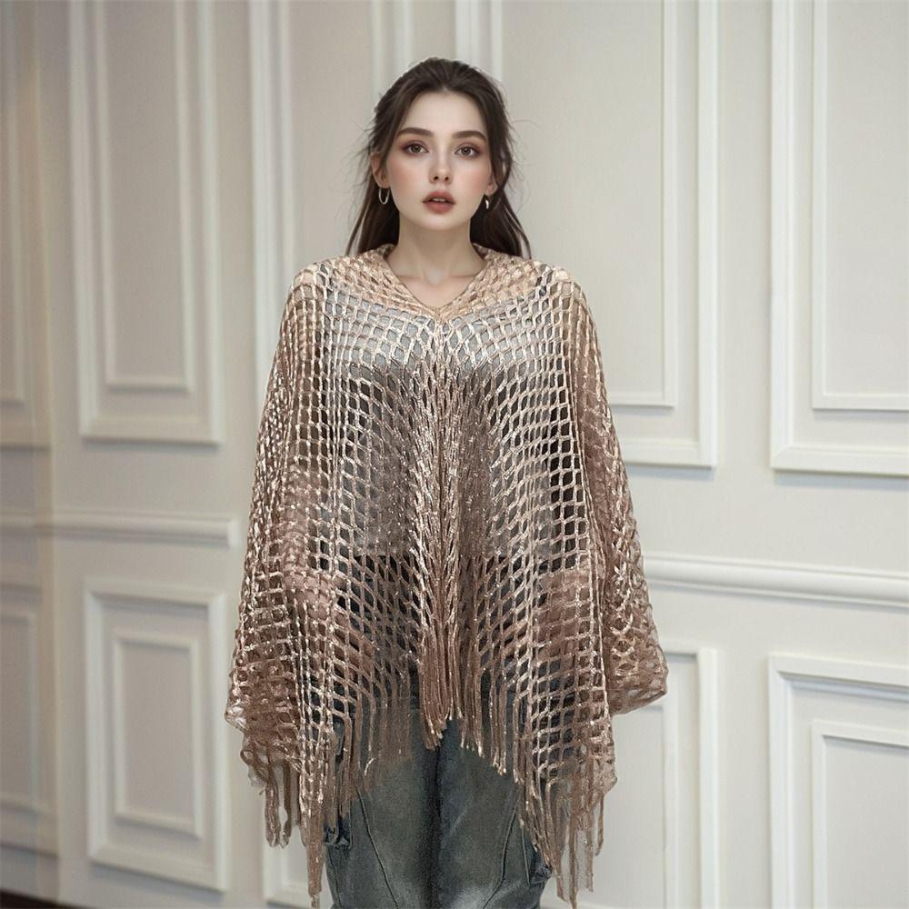 Tassel Sunscreen Cover-up Crochet Fishnet Swimsuit Cover Up Fashion Knit Hollow Out Top Women