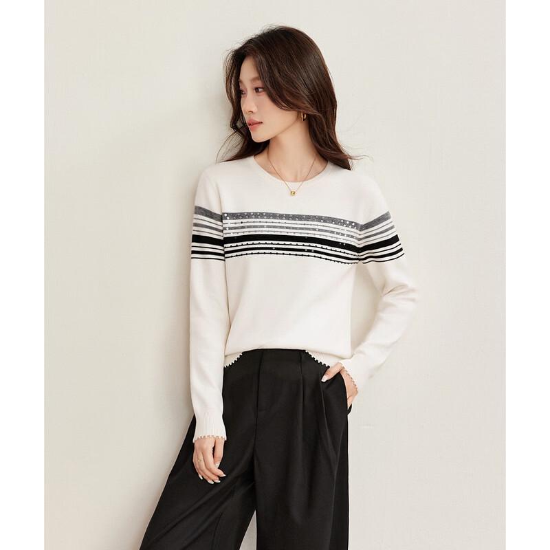 Maglione a righe con paillettes e scollo rotondo 100% lana Shexi