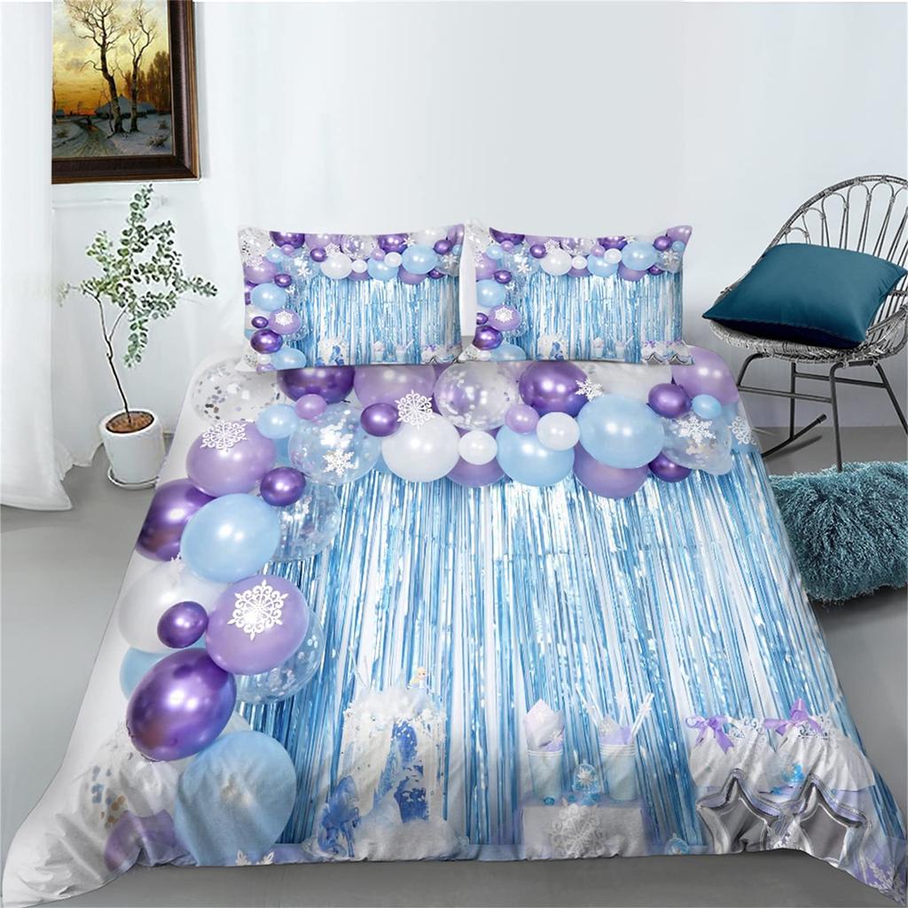 Watercolor Duvet Cover Hand Painted Style Floating Hot Air Balloons Clouds Print Decorative Bedding Set Blue Pink Coral Children