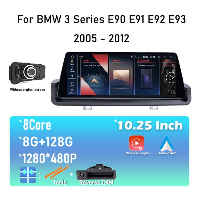 10.25" IPS Screen Car Radio Stereo Video Player GPS Navigation For BMW 3 Series E90 E91 E92 E93 2005 - 2012 Android 14 System