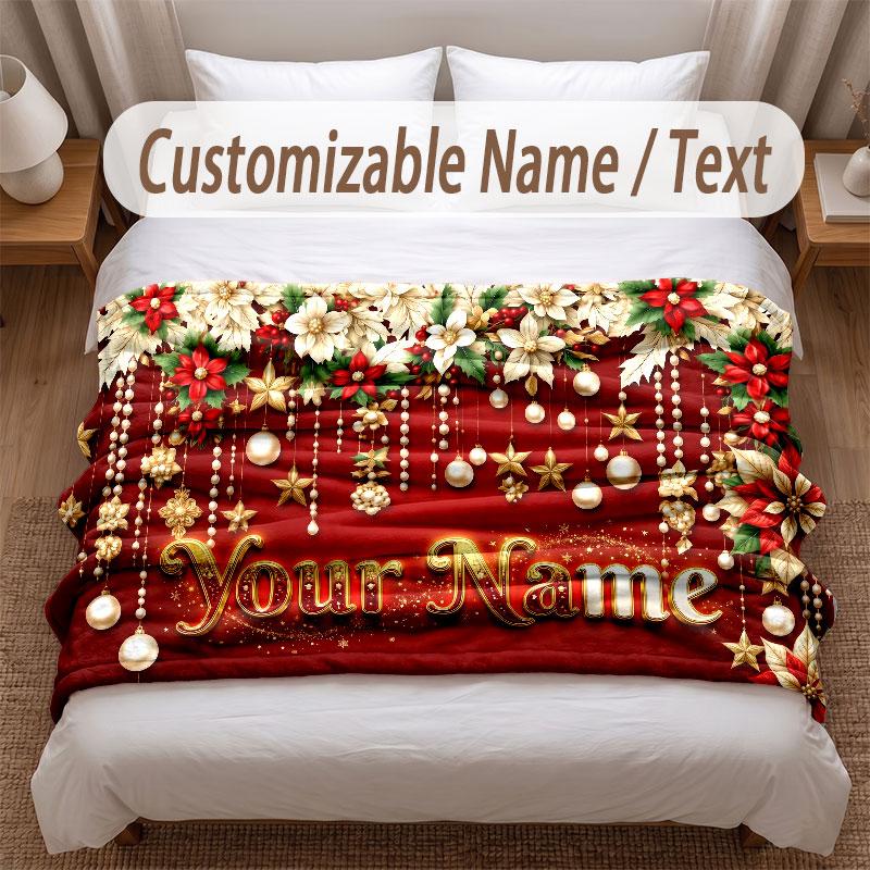 Christmas Theme Soft Blanket Personalized Custom Name Text Print Warm Blanket Home Sofa Bedroom Decor