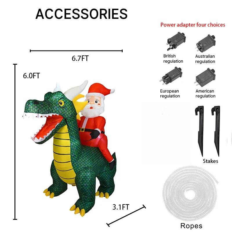 5.9FT Xmas Yard Decorations Inflatable Christmas Santa Riding Dragon Decor LED Unique Home Ornament Christmas Gifts Toy Supplies