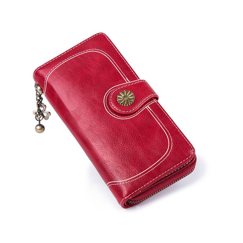 

Женский кошелек, винтажный клатч, кожаный женский длинный кошелек высокого качества, ретро-кошелек на молнии, кошелек с ремешком для монет