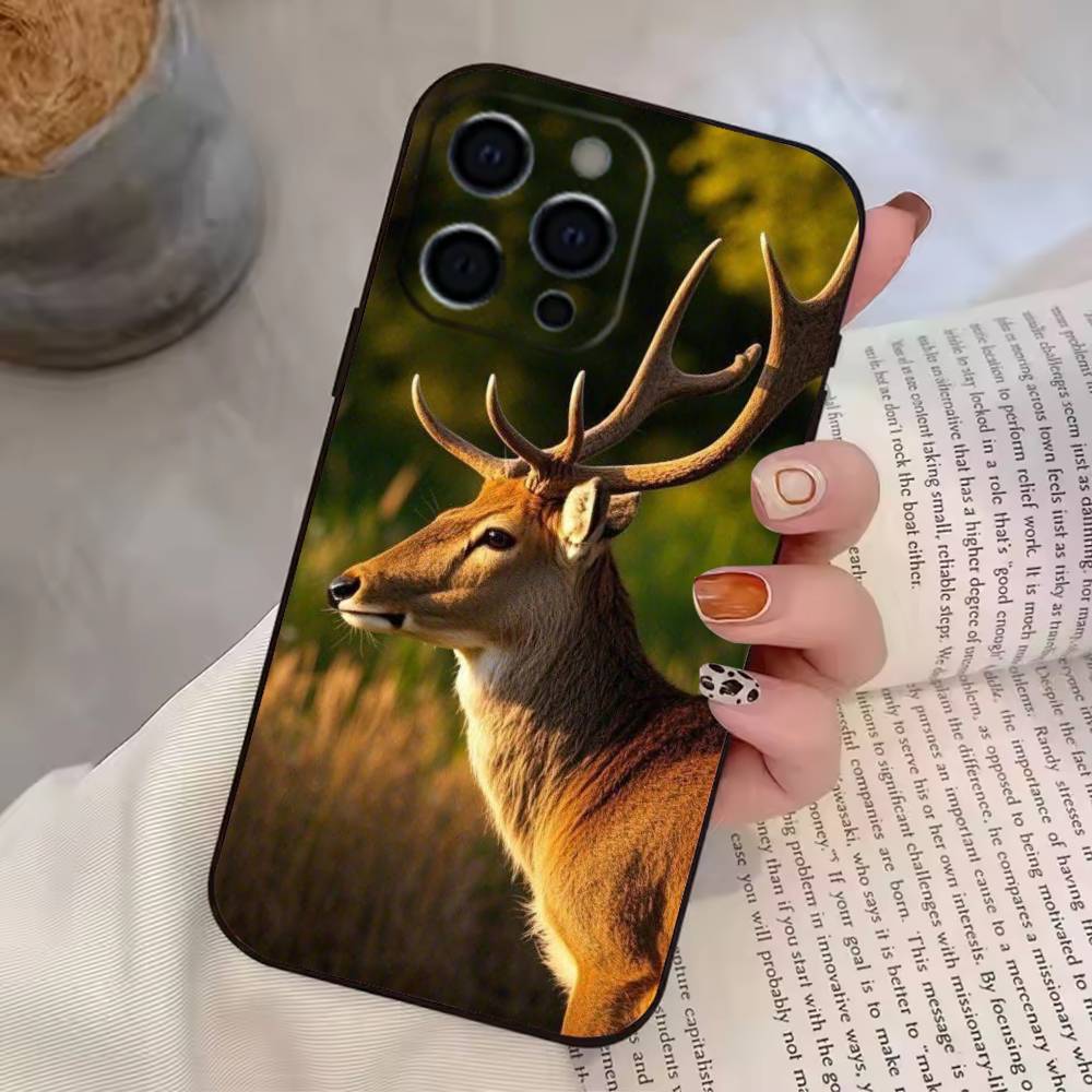 Sika D-Deer Illustration  Phone Case For iPhone 17,16,15,14,13,12,11 Plus,Pro Max,XS,Soft Silicone Black Cover