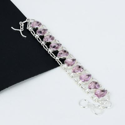 Pink Kunzite Bracelet Pink Kunzite Gemstone Handmade 925 Sterling Silver Bracelet Kunzite Bracelet For Gift Bohemian Unisex Bracelet For Her