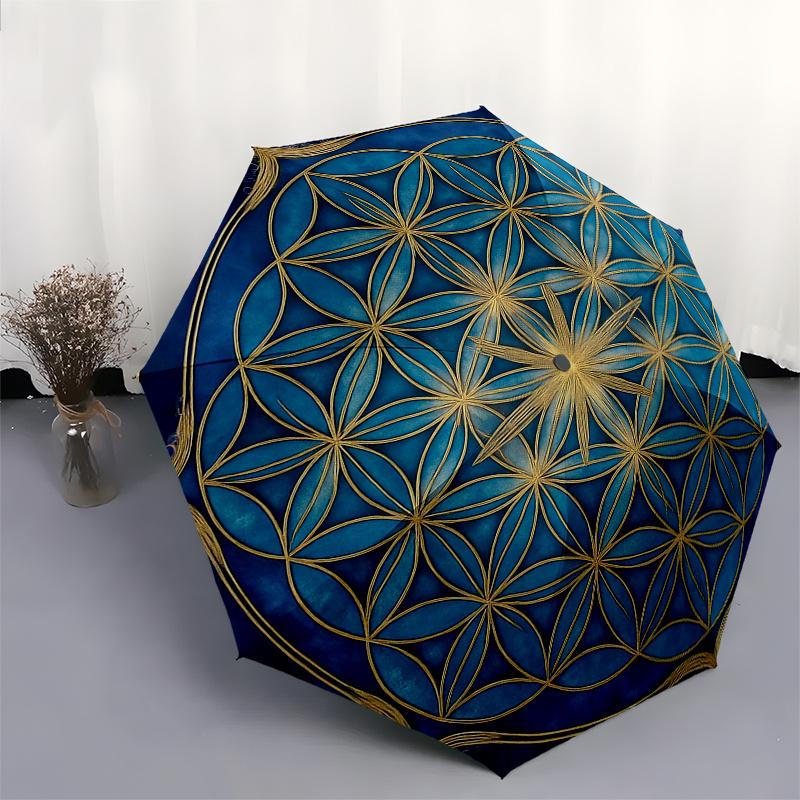 Blue Mandala Wall Art: Decorative Circular Design for Home or OfficeUmbrella, Portable 3-Fold Compact Umbrella for Men & Women Gift