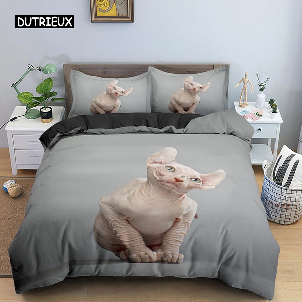 Canadian Sphynx Cat Duvet Cover King Queen Lovely Pet Kitty Bedding Set Kids Teens Adults Cute Animal Soft Polyester Quilt Cover
