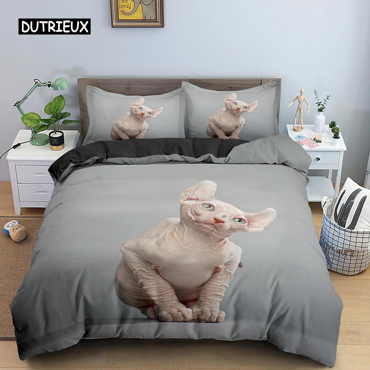 

Пододеяльник с изображением канадского сфинкса и кошки King Queen Lovely Pet Kitty, комплект постельного белья для детей, подростков и взрослых, с милым животным, мягкий полиэстеровый пододеяльник AU Double(180x210cm)