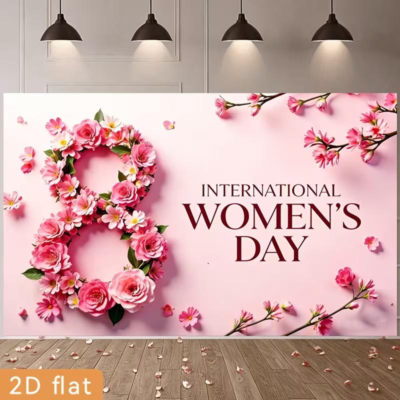 2D International Women s Day Celebration Background, Flower 8 Shape Decor 47.2x31.5inch/120*80cm