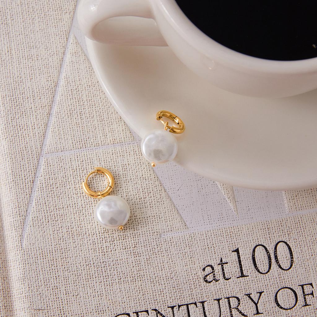 MICCI Non Tarnish Jewelry Waterproof 18K Gold Plated Stainless Steel Fashion Pearl Drop Earrings