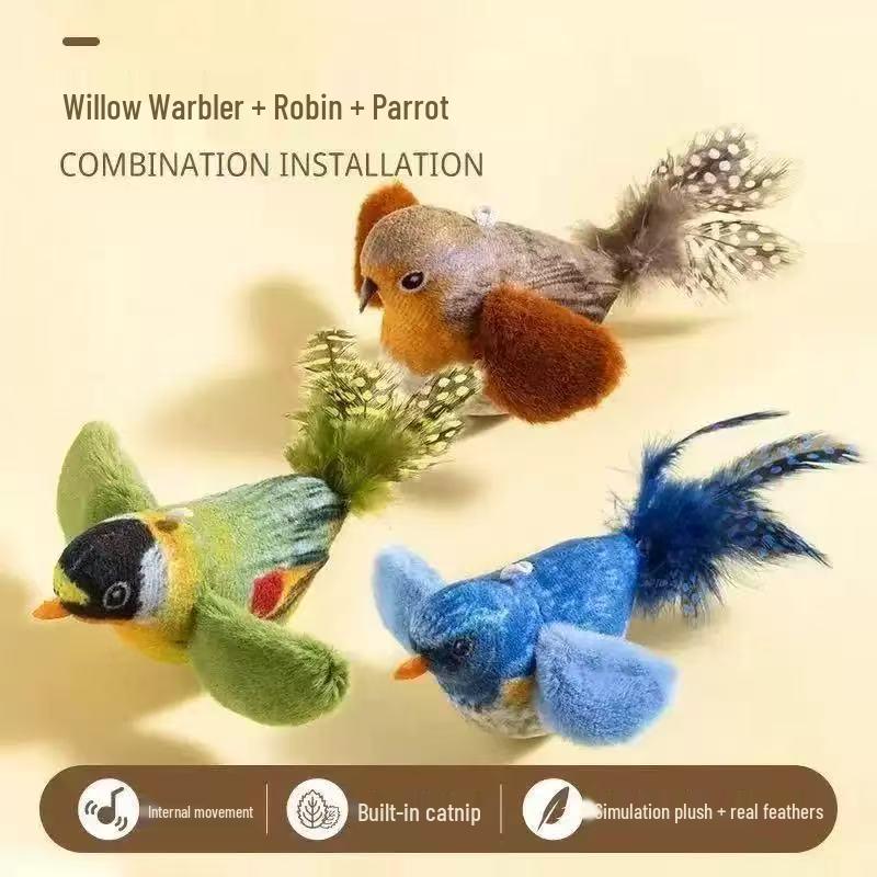 Self-Swinging Cat Toy: Feathered Bird Stick for Bite-Resistant, Interactive Play. Ideal for Kitten Amusement.