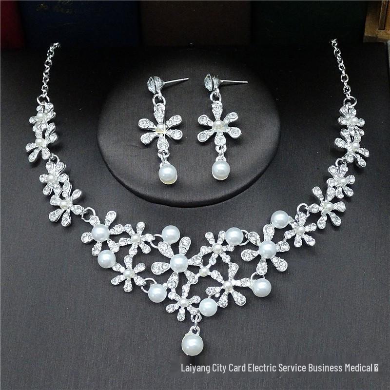 Elegant Pearl and Crystal Jewelry Set: Necklace, Earrings, & Bracelet for Brides