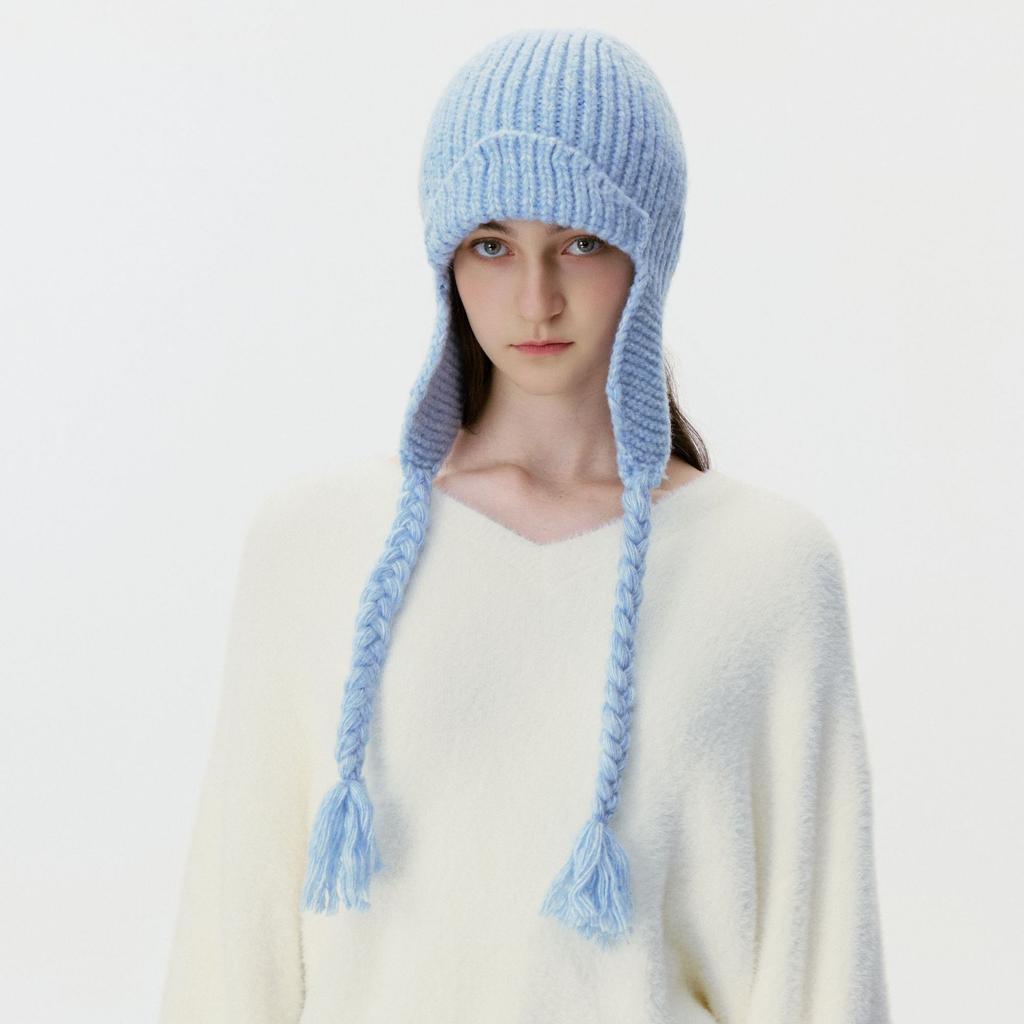 New solid color knitted ear cap twist braids men's and women's autumn and winter windproof warm pullover wool hat