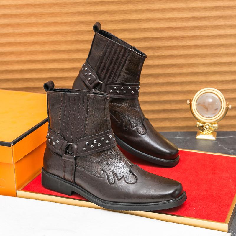 

Men s leather boots 46 large size autumn and winter new high-top leather shoes fashionable men s business dress shoes retro short boots 46