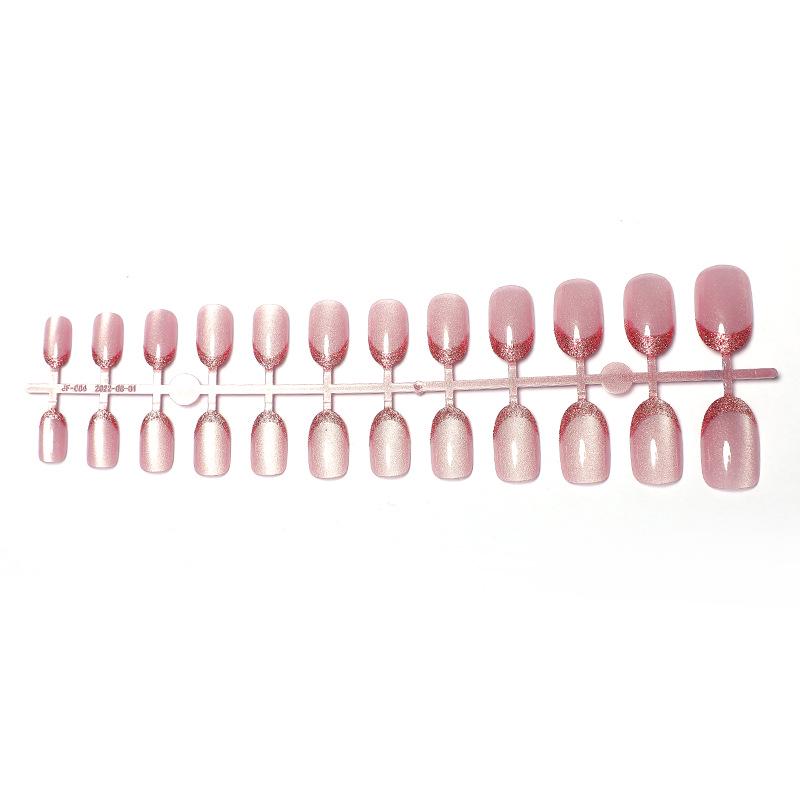 

French Cat-Eye Nude Pink False Nail Tips with Super Flash Finish