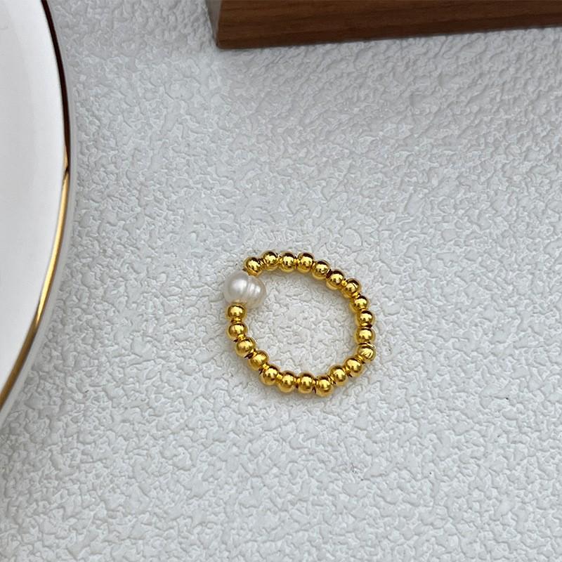 Pearl Beaded Ring Women's Elastic Rope Literary Stacking Index Finger Ring High-end Handmade Ring Jewelry