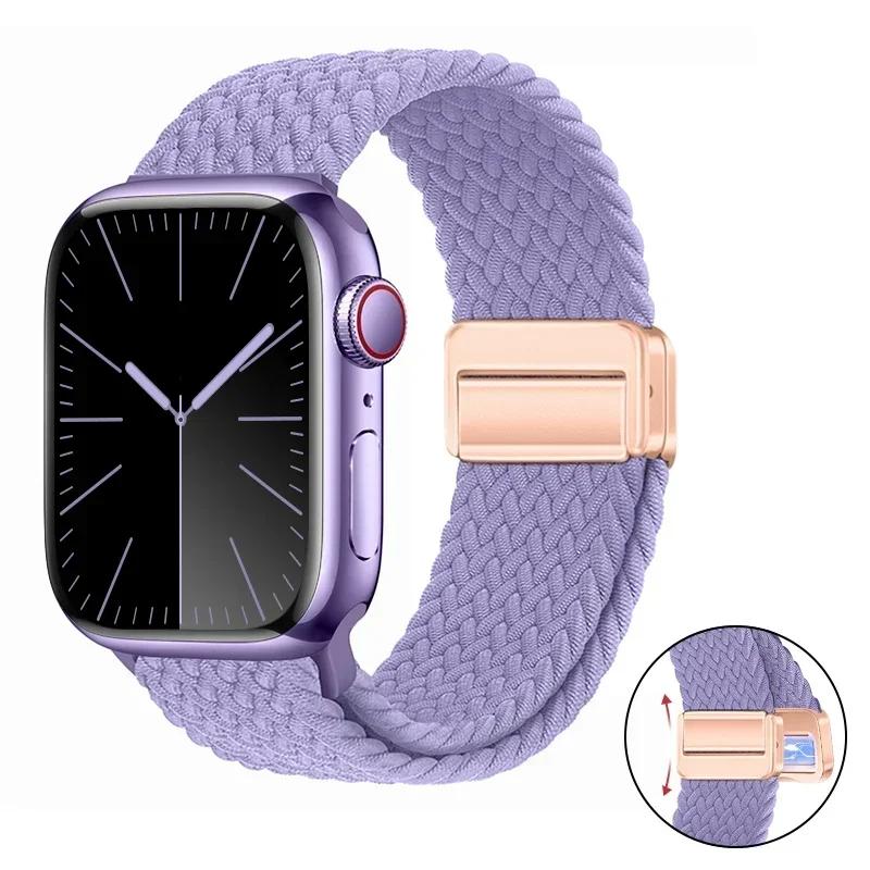 Magnetic Braided Loop Strap For Apple Watch Band 45mm 41mm 44mm 42mm 46mm Ultra 3 49mm Nylon Bracelet iWatch 11 10 9 8 7 6 5 SE