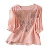 Fashion Women's Shirt Five-quarter Sleeve Spring And Summer Loose Top Embroidered Shirt