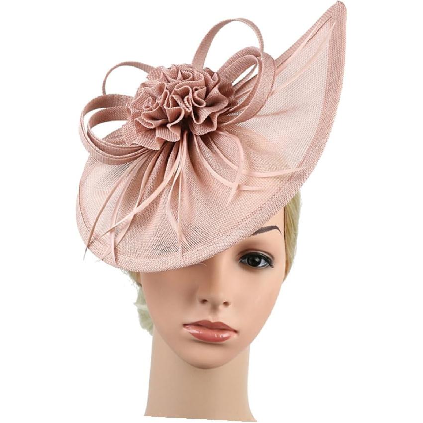 Chapeau Haut-de-forme Fascinator pour Femmes Voile en Maille Coiffe de Mariée Rose Nude Accessoire pour Mariage Thé Party Occasion Spéciale