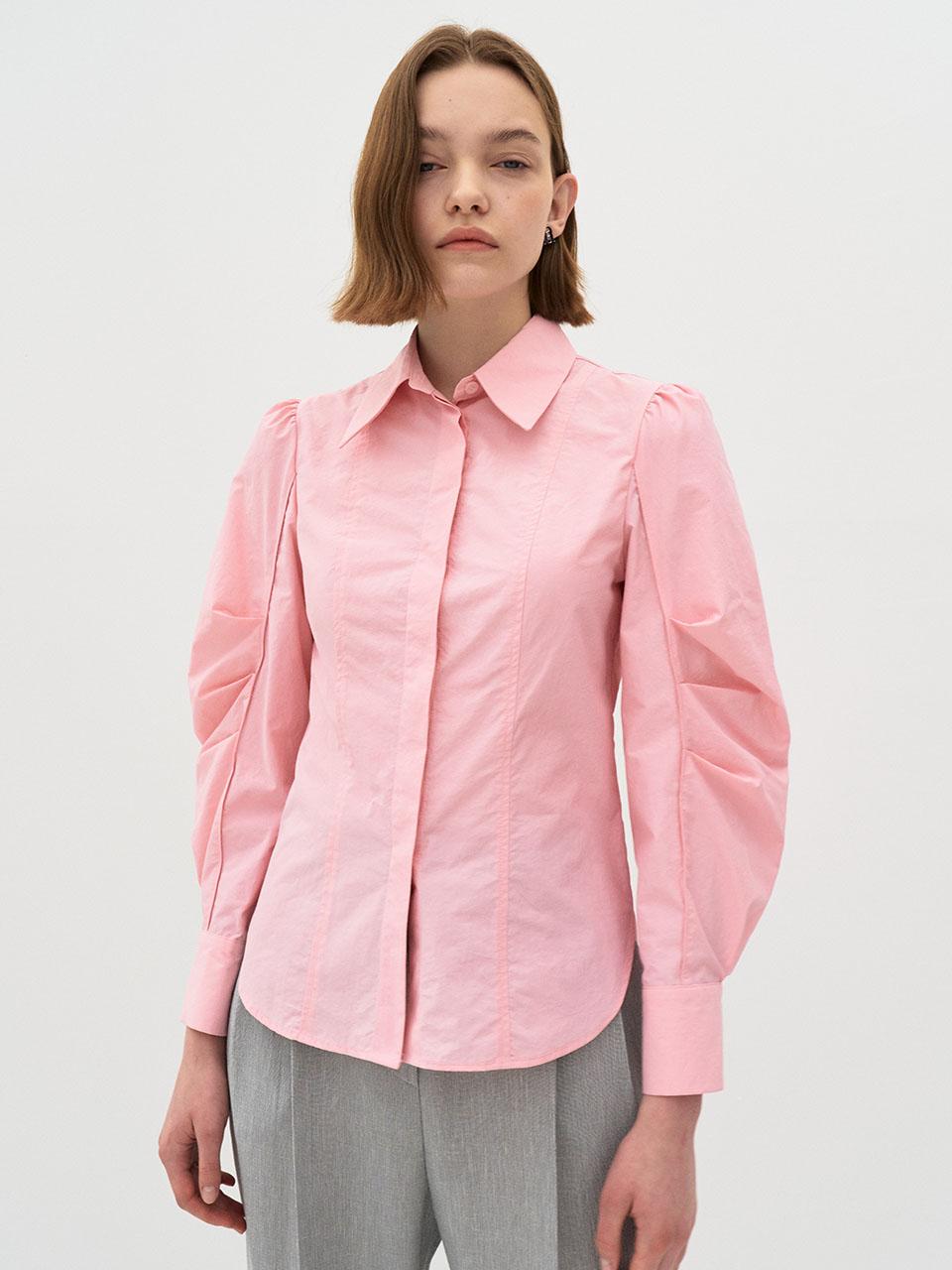 Ed Mang 5P Tuck Sleeve Cordon Blend Shirt - Pink Free Size (One Size)