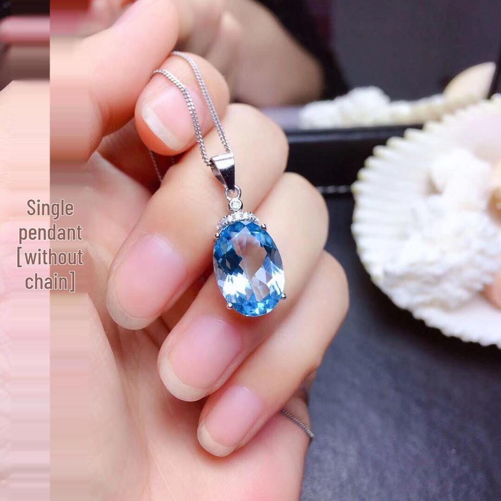 Goose Egg-Shaped Aquamarine Topaz Pendant and Ring Necklace Set for Women, Ideal for Live Streaming Influencers