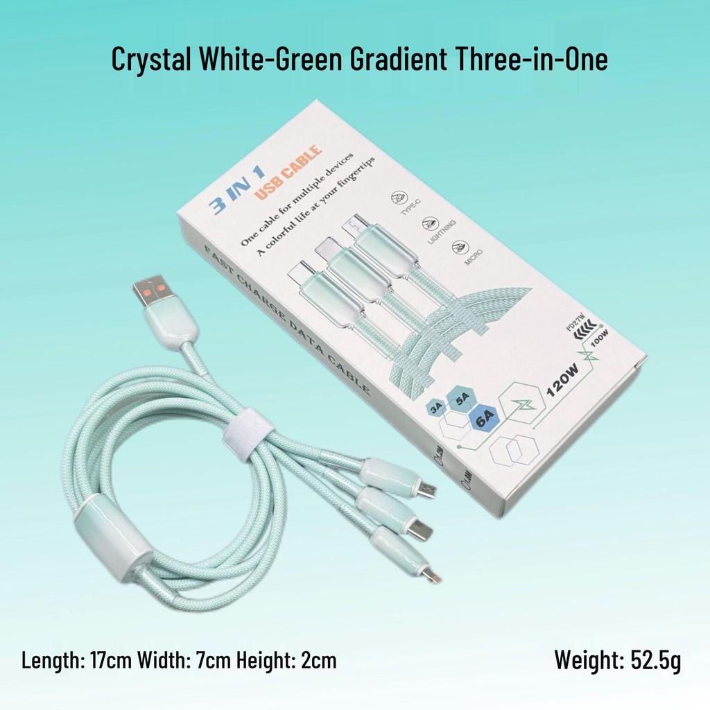 66W Ice Crystal Gradient Three-in-One Fast Charging Cable for Apple 16 & Huawei Type-C Phones