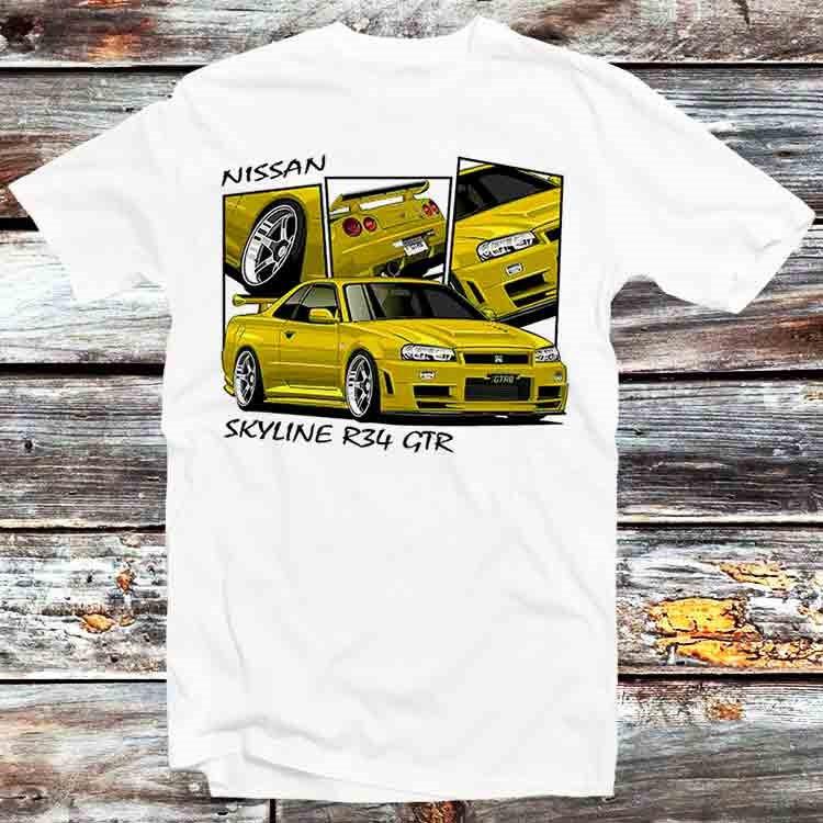 

Nissan Skyline R34 Collage Yellow GT JDM Car T Shirt B1076 4XL