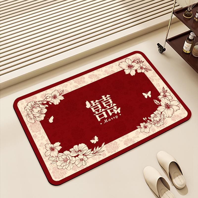 Chinese Style Red Festive Wedding Non-Slip Quick-Dry Bathroom Floor Mat