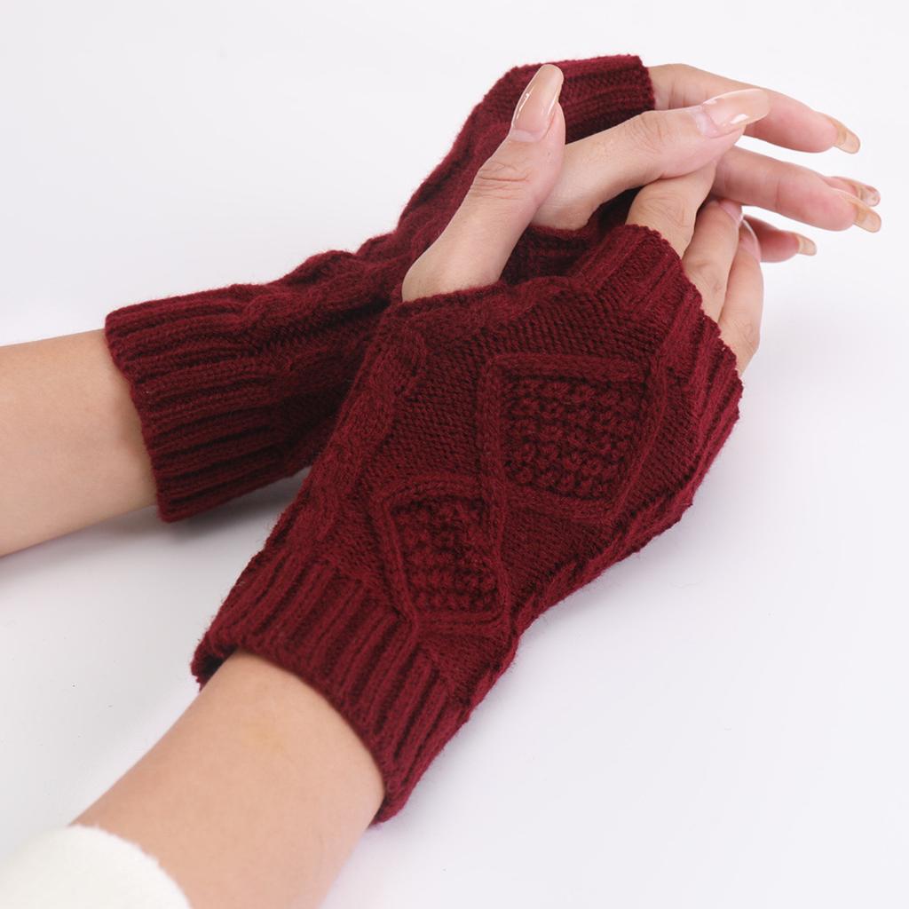 Short Diamond Shaped New Knitted Wool Warm Half Fingerless Gloves Autumn and Winter Women's Fashion Sleeves Fake Sleeves