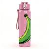 1PC Single Green Banana Fruit Print 750ml Color Plastic Sports Water Bottle Leakproof Flip Straw Lid For Sports Office Home Use