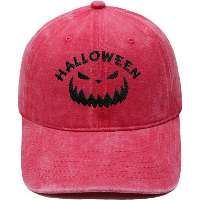 Halloween Pumpkin Grimace Embroidered Baseball Cap Washed Retro European and American Hip Hop Men's and Women's Casual Dad Hat