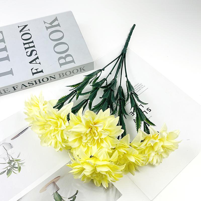 7 Heads Artificial Dahlia Flowers Bouquet Fake Silk Wedding Centerpiece for Table Decor Home Office Party Decoration Faux Flower