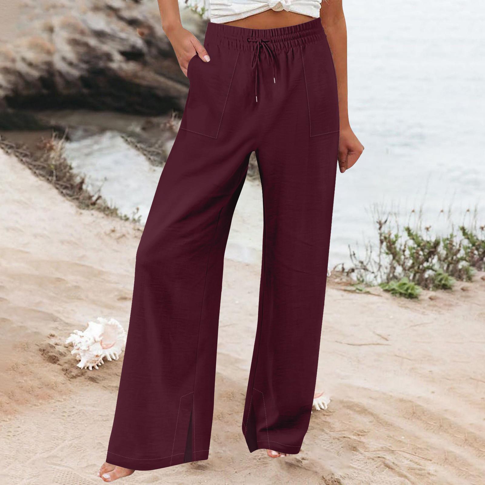 

Женские спортивные брюки для фитнеса, повседневные свободные эластичные спортивные брюки, прямые широкие брюки, повседневные брюки, брюки для йоги XL винный