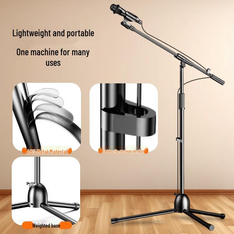 Portable Floor-Standing Microphone Tripod Stand with Adjustable Height for Outdoor Stage Performance