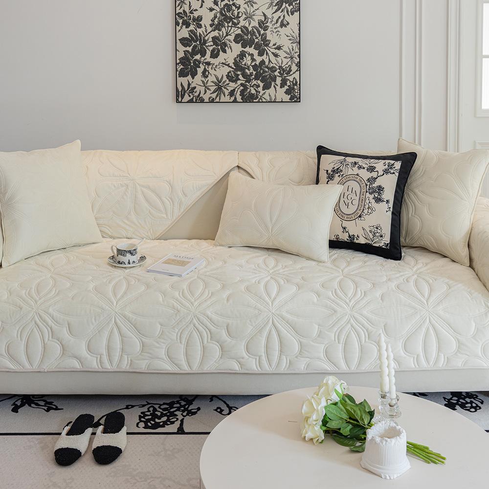 Cojín de Sofá de Terciopelo Cristal de Invierno Nuevo Estilo Crema Francés Claro Funda Funda Paño Cojín de Sofá de Cuero