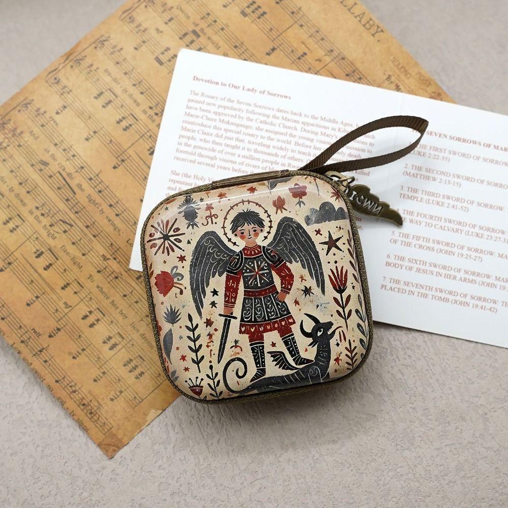 Portable Virgin Mary Prayer Rosary Storage Bag Zippered 7x7cm Religious Articles Cartoon Elegant Prayer Kit Devotees