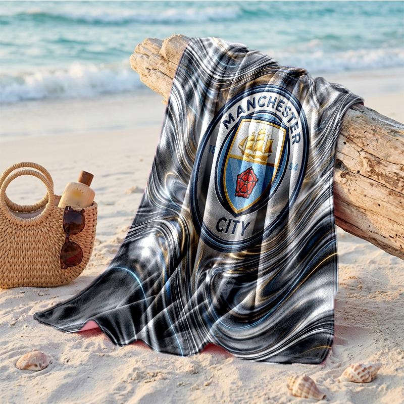 Manchester City Baskılı Mikrofiber Plaj Havlusu Hızlı Kuruyan Emici Büyük Havlu Plaj Yüzme Seyahat İçin