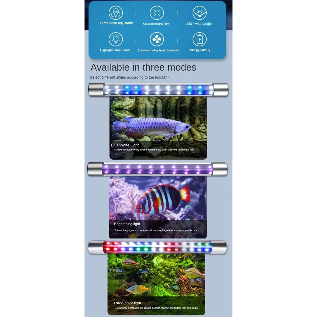 Tube Fish Tank Lighting LED Lamp Full Spectrum Three-Color Brightening Color-Enhancing Diving Light Waterproof Aquarium Light