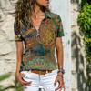 Summer Ethnic Style Zipper Tops Women Bohemian Short Sleeve Casual Shirt for Women Fashion Elegant Vintage Loose Blouse Women Clothing 24527