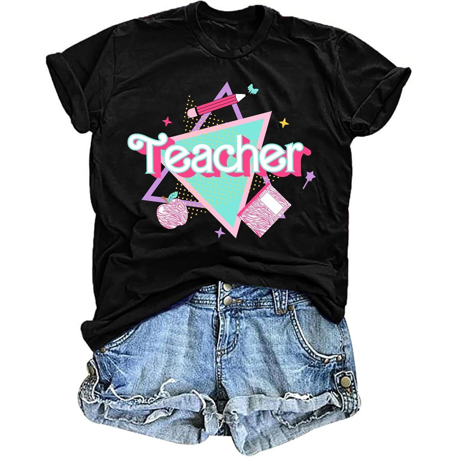 

LHBNK Teacher Shirts Women ABCD Teacher Tshirt Teacher Life Shirt Tops Back to School Gifts Casual Summer Tops S чёрный