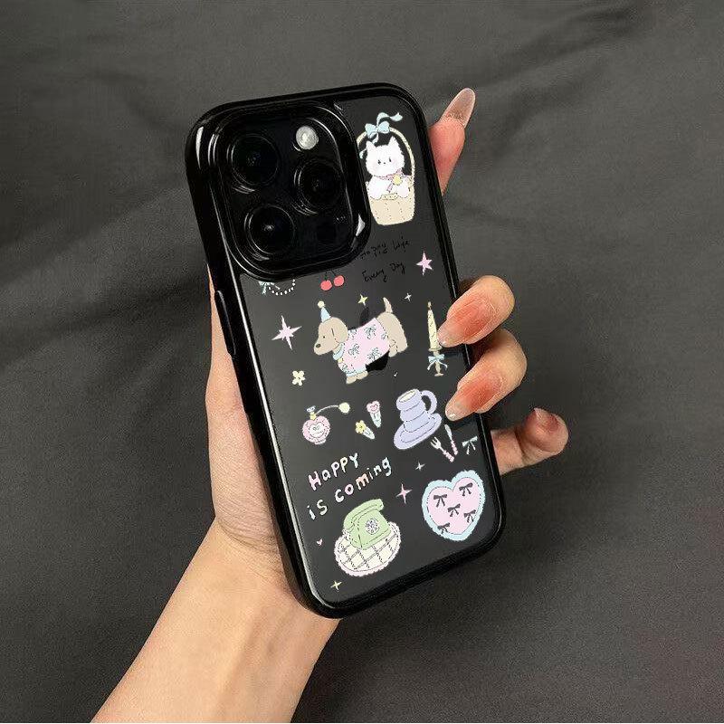 

Cartoon Dog Flower Basket Acrylic Phone Case for Apple iPhone 14/15/16/17Pro/16ProMax with Black Frame Apple 16 Pro Max