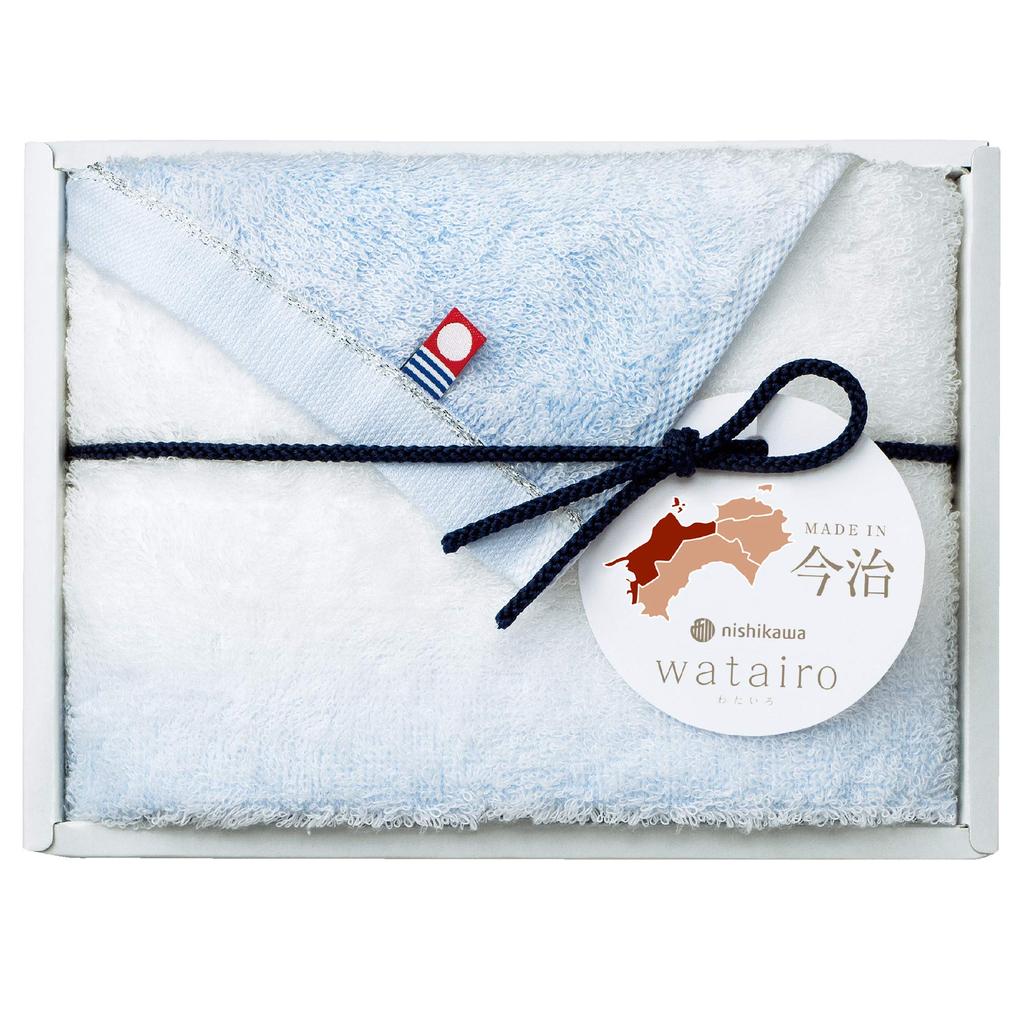 Nishikawa Imabari Towel Gift 1 Face Made in Gift TT88100030B Set Towel, 100% Cotton, Fluffy, Japan, Boxed, Blue,
