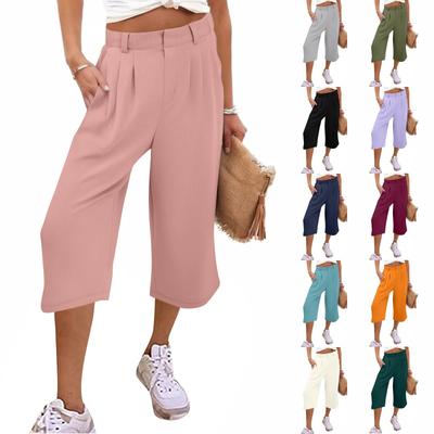 Damen Casual Time Gerade Beinhose Einfarbige Hose mit hoher Taille und Taschen