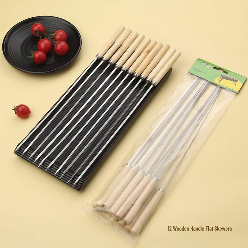 Stainless Steel BBQ Skewers with Wooden Handles - Lamb Roasting Set