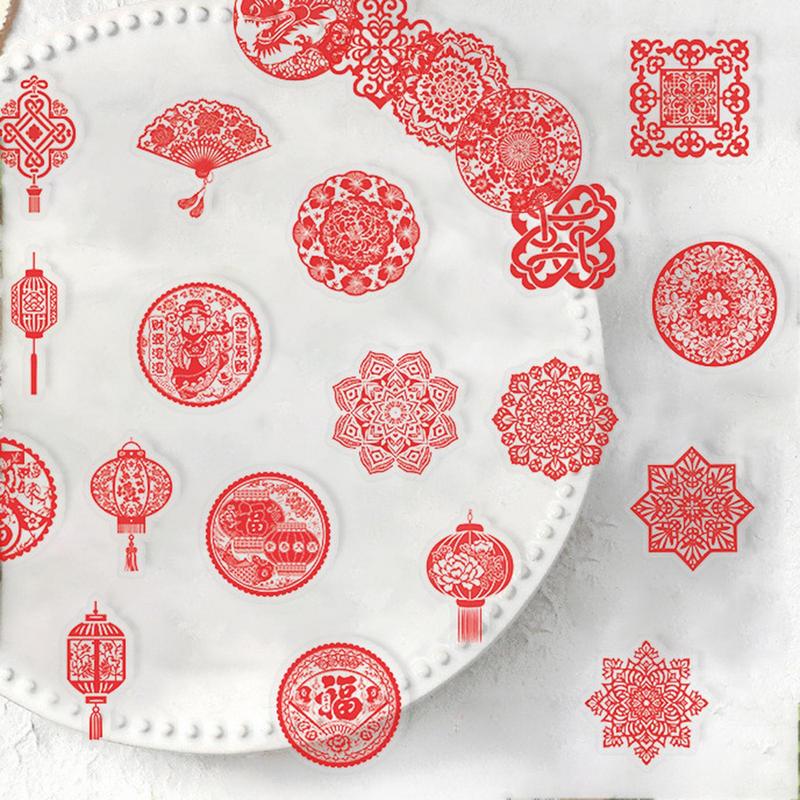 New Years Window Clings Waterproof 50X Red Paper Cut Lunar New Year Stickers Spring Festival Clings Decal Removable Door spain
