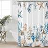 Fall Shower Curtain, Ocean Sea Thanksgiving Bathroom Shower Curtains, Seasonal Vintage Pumpkin Starfish Jellyfish Shell Shower Curtain with Hooks