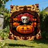 1pc Pumpkin Skull Art Print Outdoor Blanket, Lightweight Polyester,