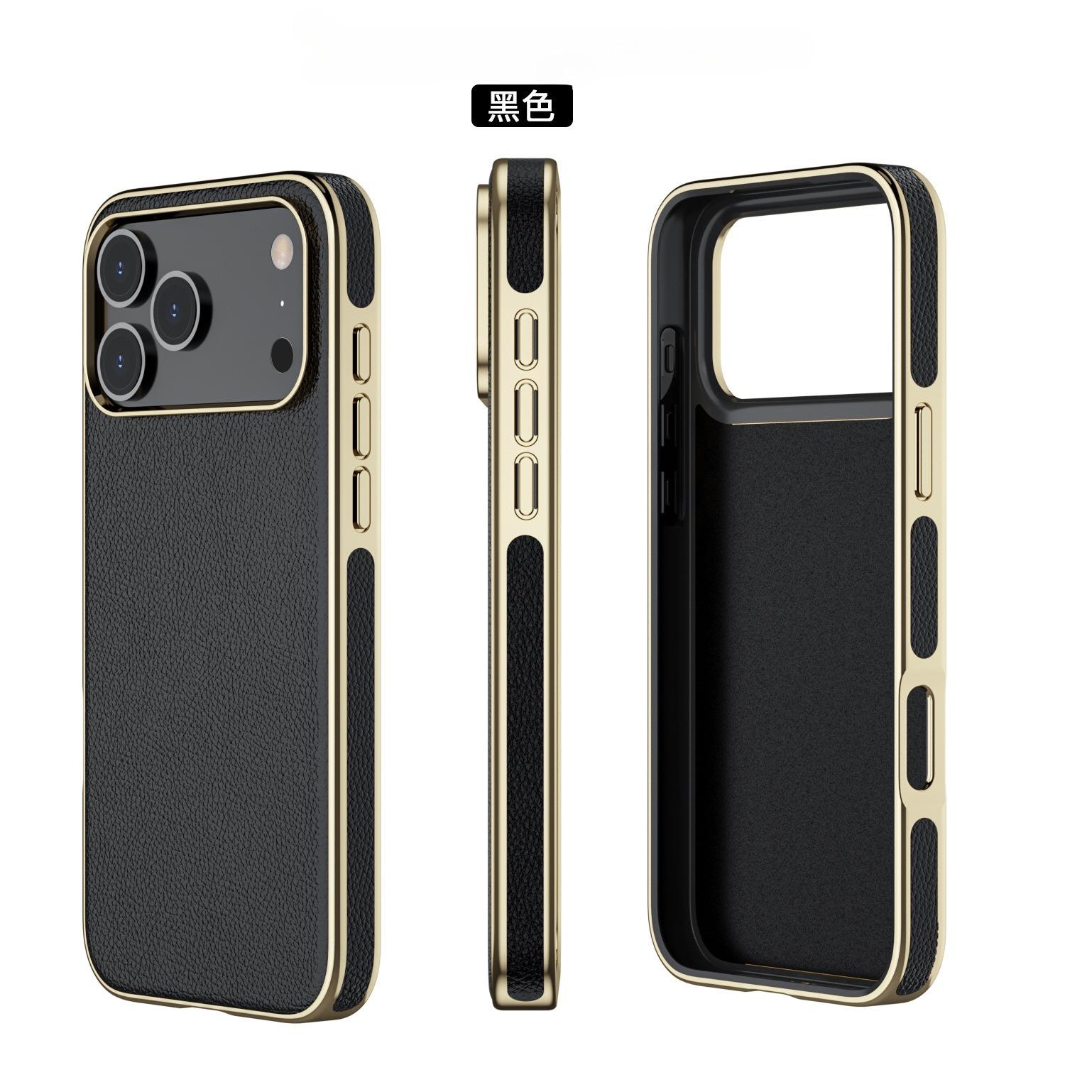 

Premium Electroplating Leather Case For iPhone 17 Pro Max 17Pro Magnetic Attraction Shockproof Mobile Phone Cover Business Style iPhone17 Pro чорний